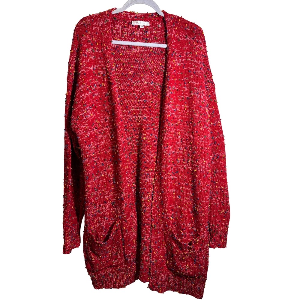 Blakeley Red Confetti Dot Knit Cardigan Duster Sweater Size‎ PS oversized